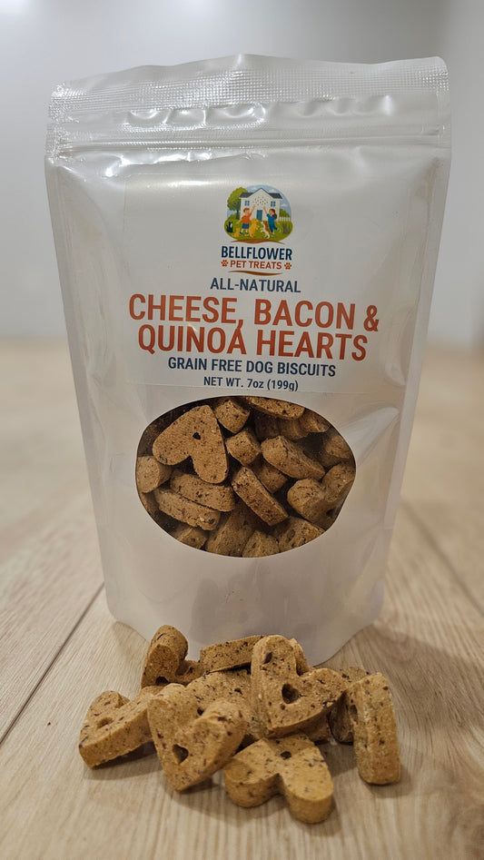 Dog. Grain-Free Cheese, Bacon & Quinoa Hearts 7oz bag