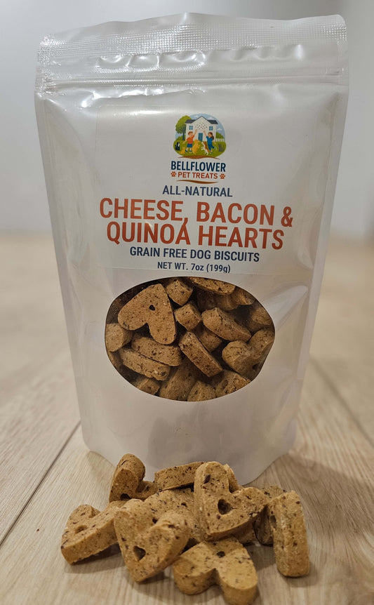 Dog. Grain-Free Cheese, Bacon & Quinoa Hearts 7oz bag